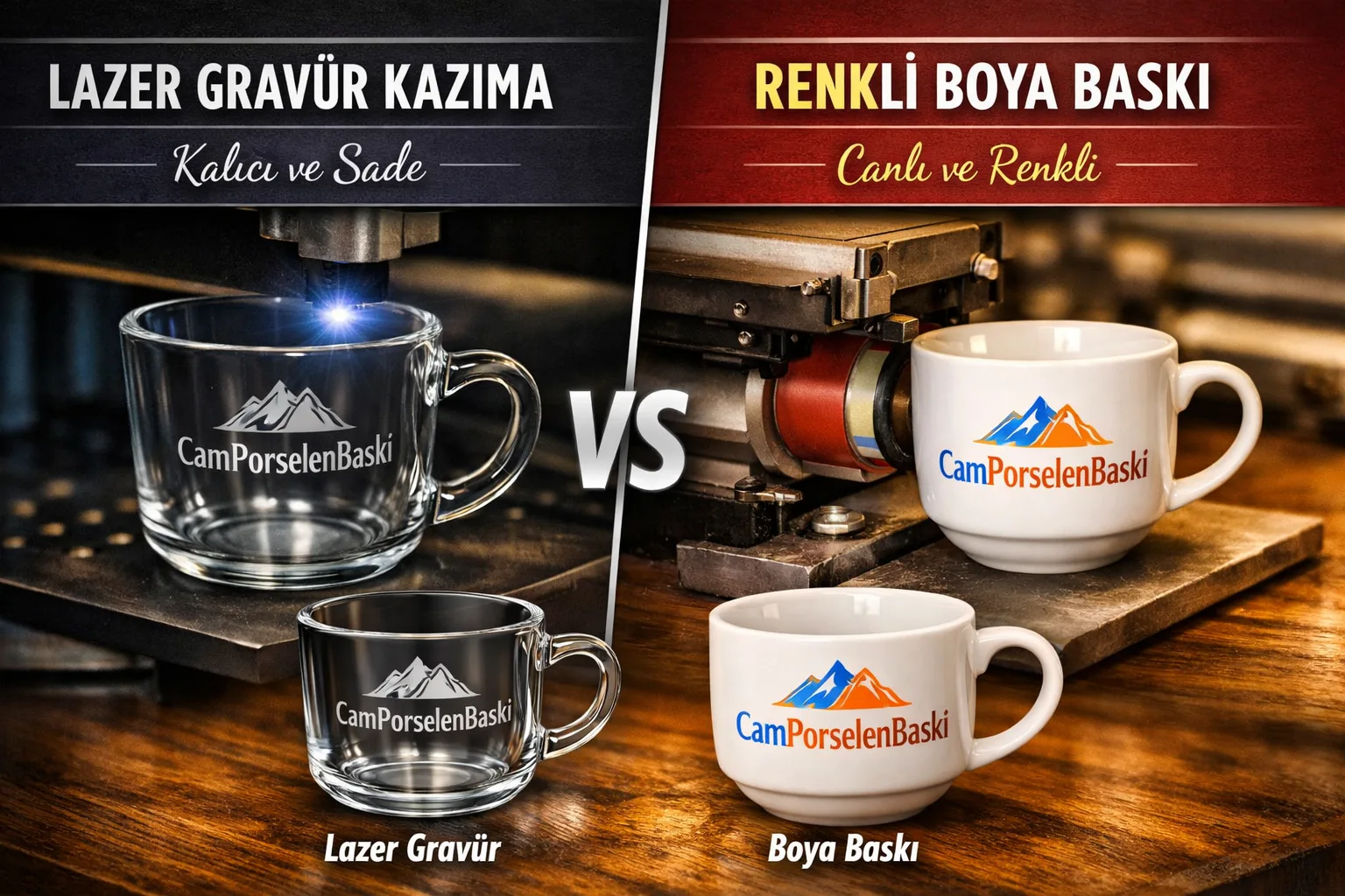 Cam Bardaklarda ve Porselen Fincanlarda Renkli Boya Baskı – Markanızı Yükselten Modern ve Kalıcı Çözüm